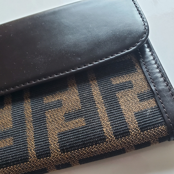 Fendi Zucca Canvas Long Bifold Leather Wallet Brown - Picture 12 of 13